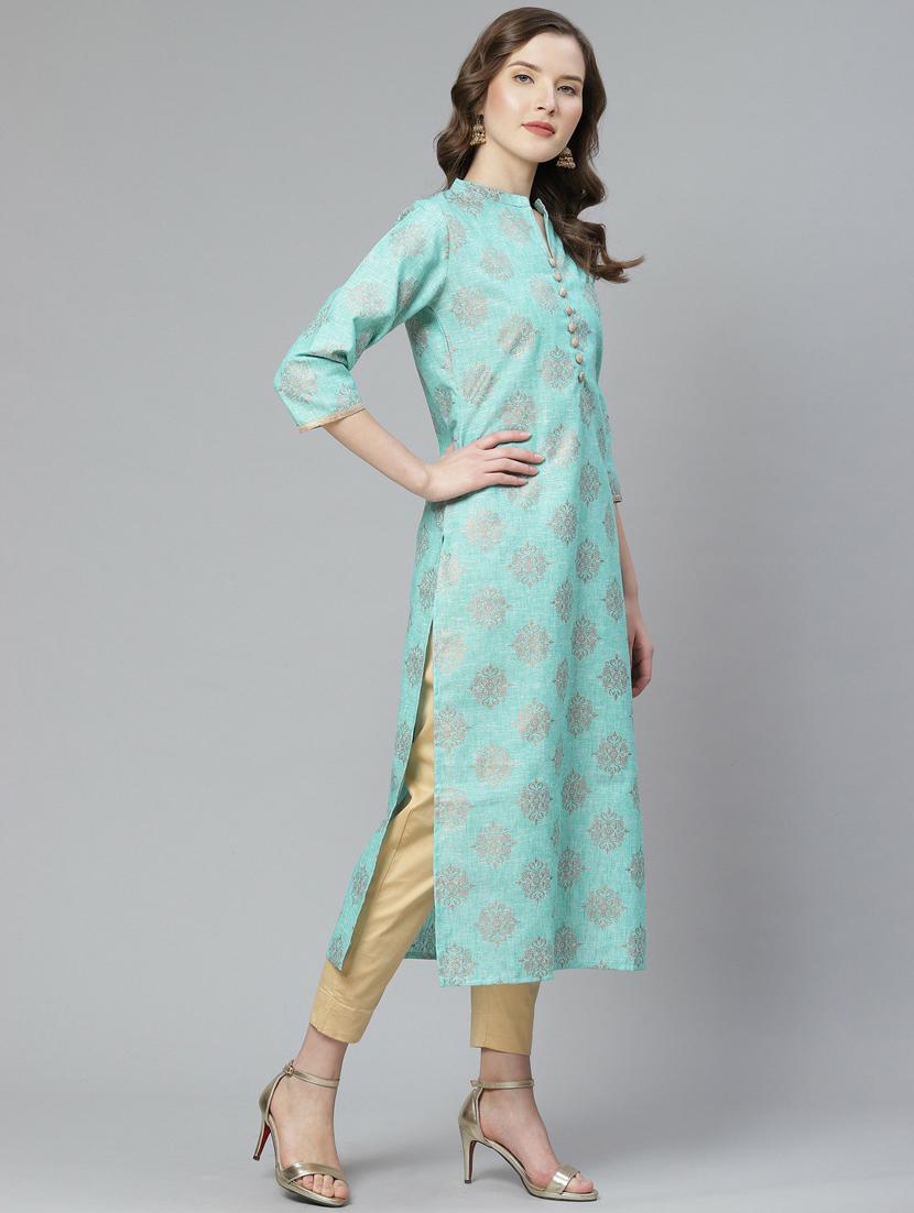 foil print straight kurta - 17500853 - Standard Image - 1