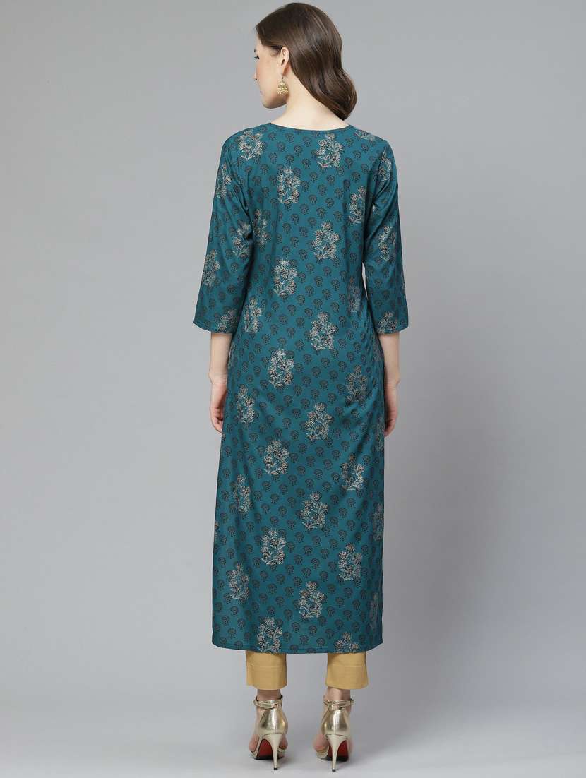 block print straight kurta - 17500859 -  Standard Image - 1