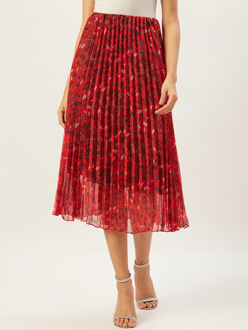 high rise floral pleated skirt