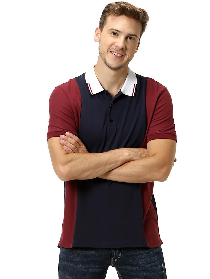 navy blue color block polo t-shirt - 17502596 -  Standard Image - 1