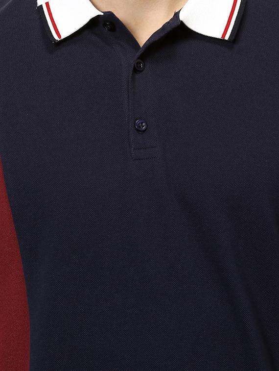 navy blue color block polo t-shirt - 17502596 - Standard Image - 4