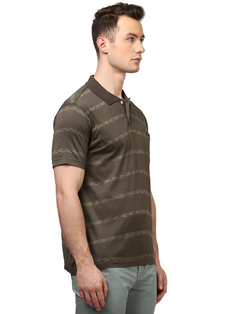 olive green striped polo t-shirt - 17503080 -  Standard Image - 1