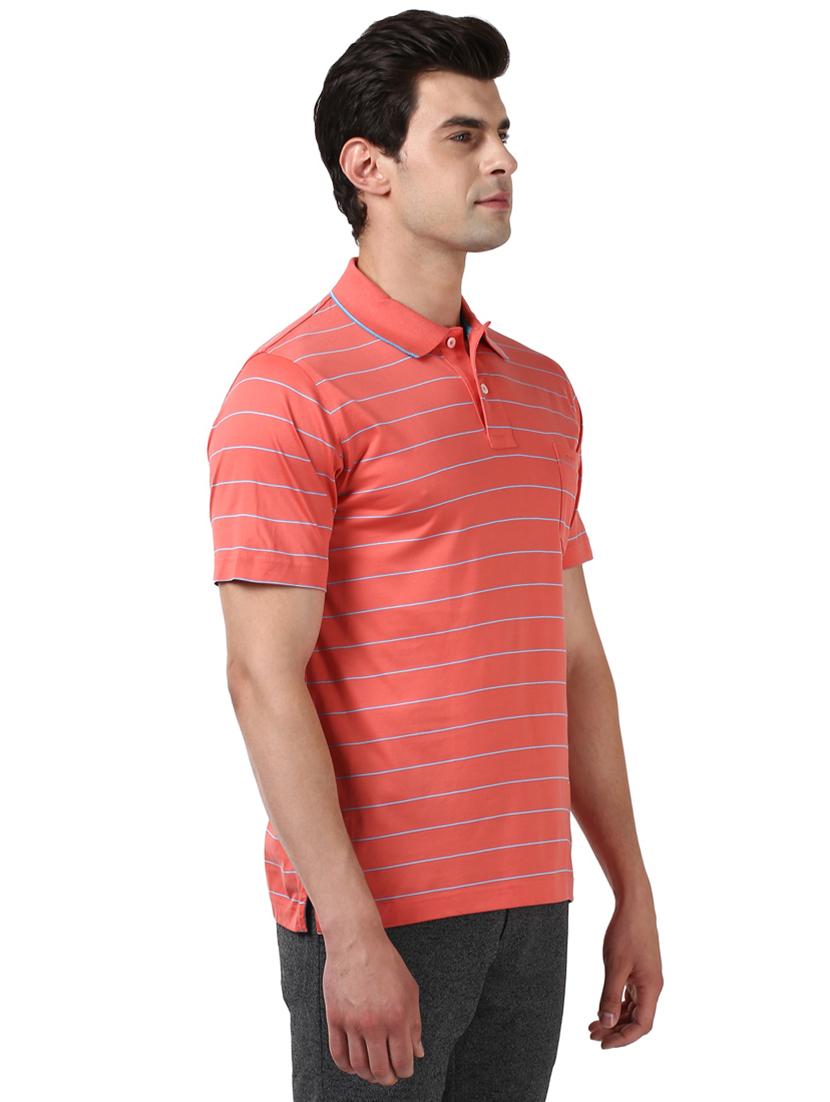 peach striped polo t-shirt - 17503094 - Standard Image - 1