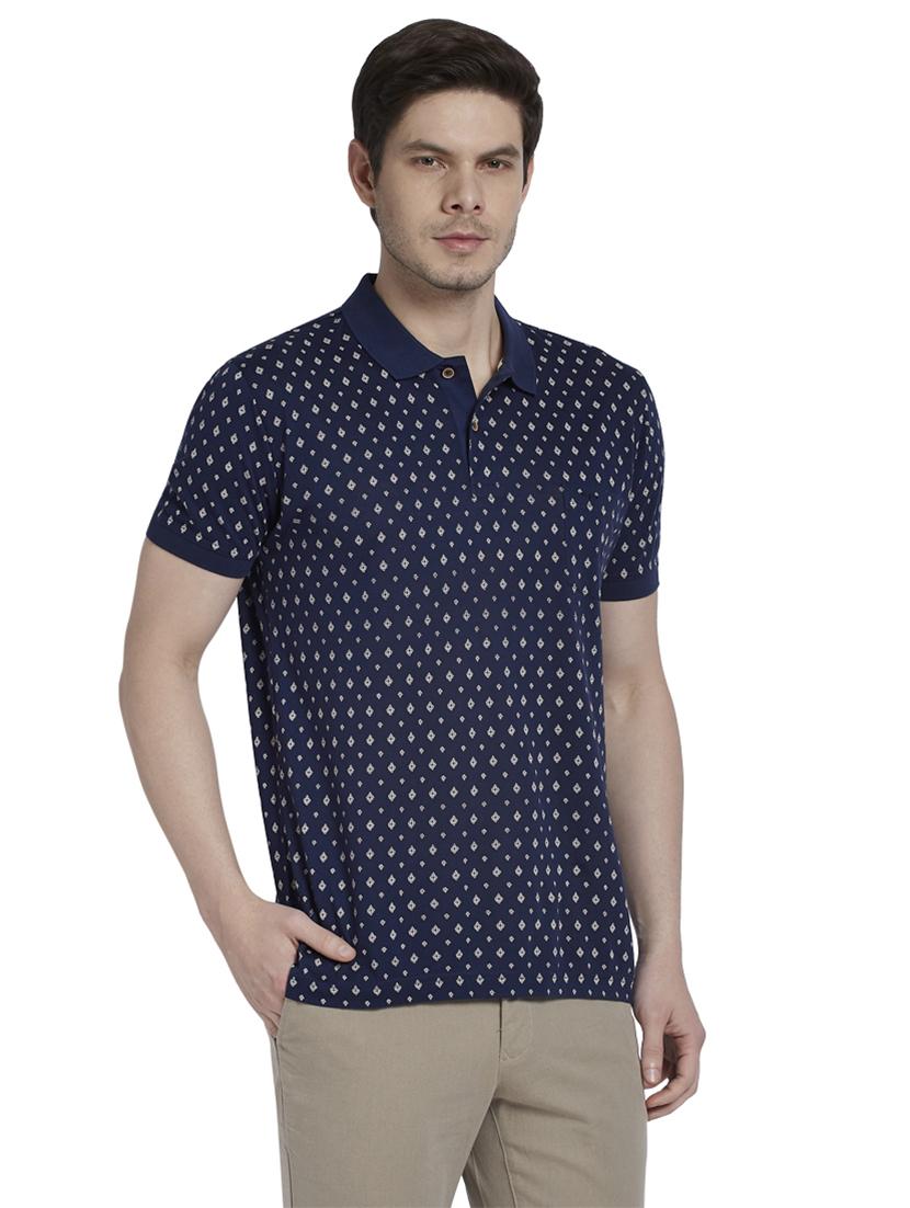 navy blue printed polo t-shirt - 17503191 - Standard Image - 1