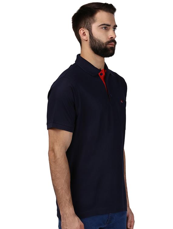 navy blue solid polo t-shirt - 17503328 - Standard Image - 1