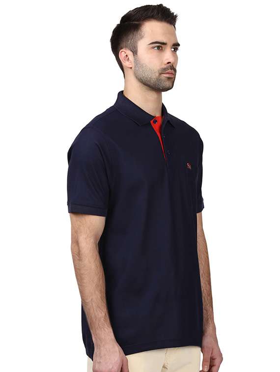 navy blue solid solid polo t-shirt - 17503352 - Standard Image - 1