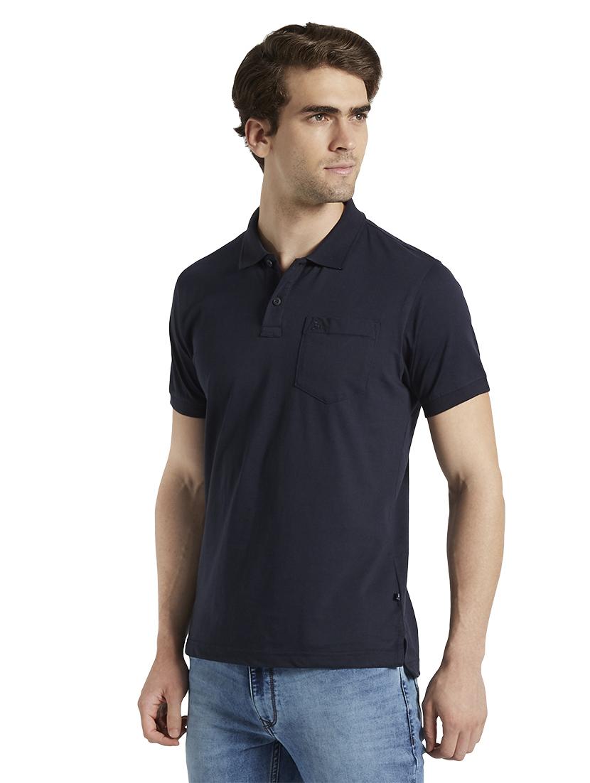 navy blue solid polo t-shirt - 17503683 - Standard Image - 1