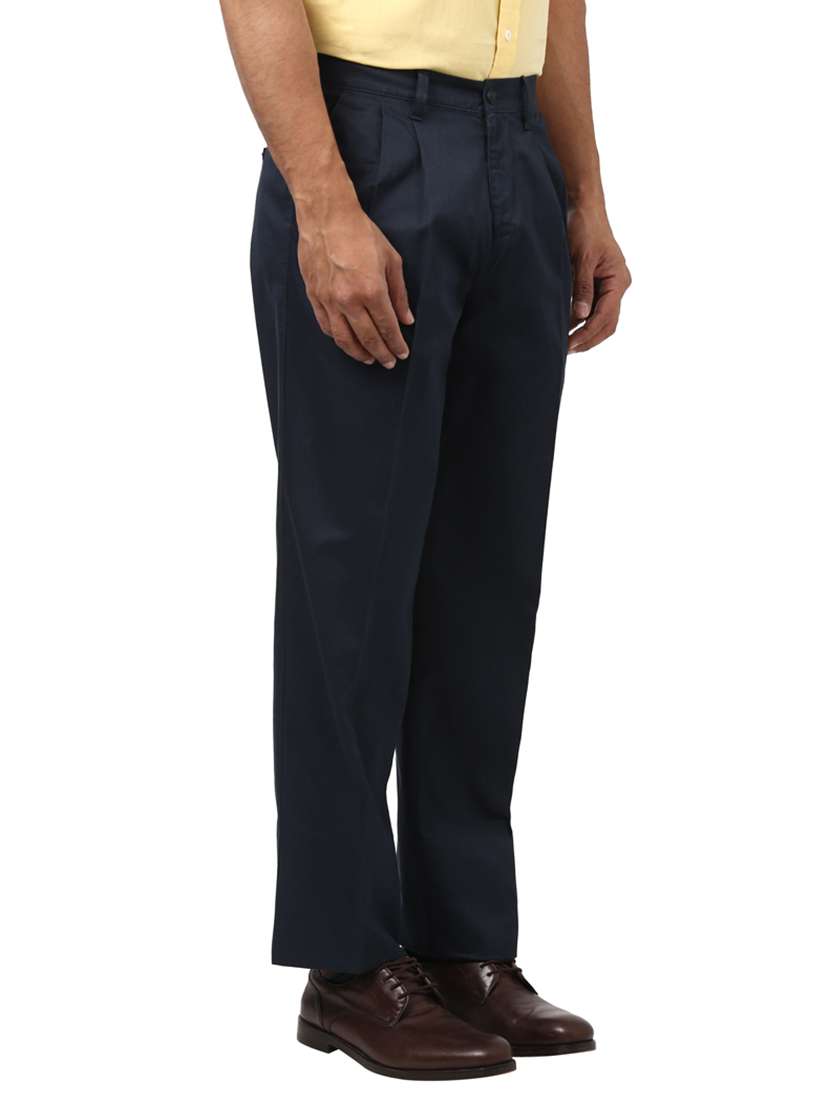 navy blue pleated casual trouser - 17503836 - Standard Image - 1