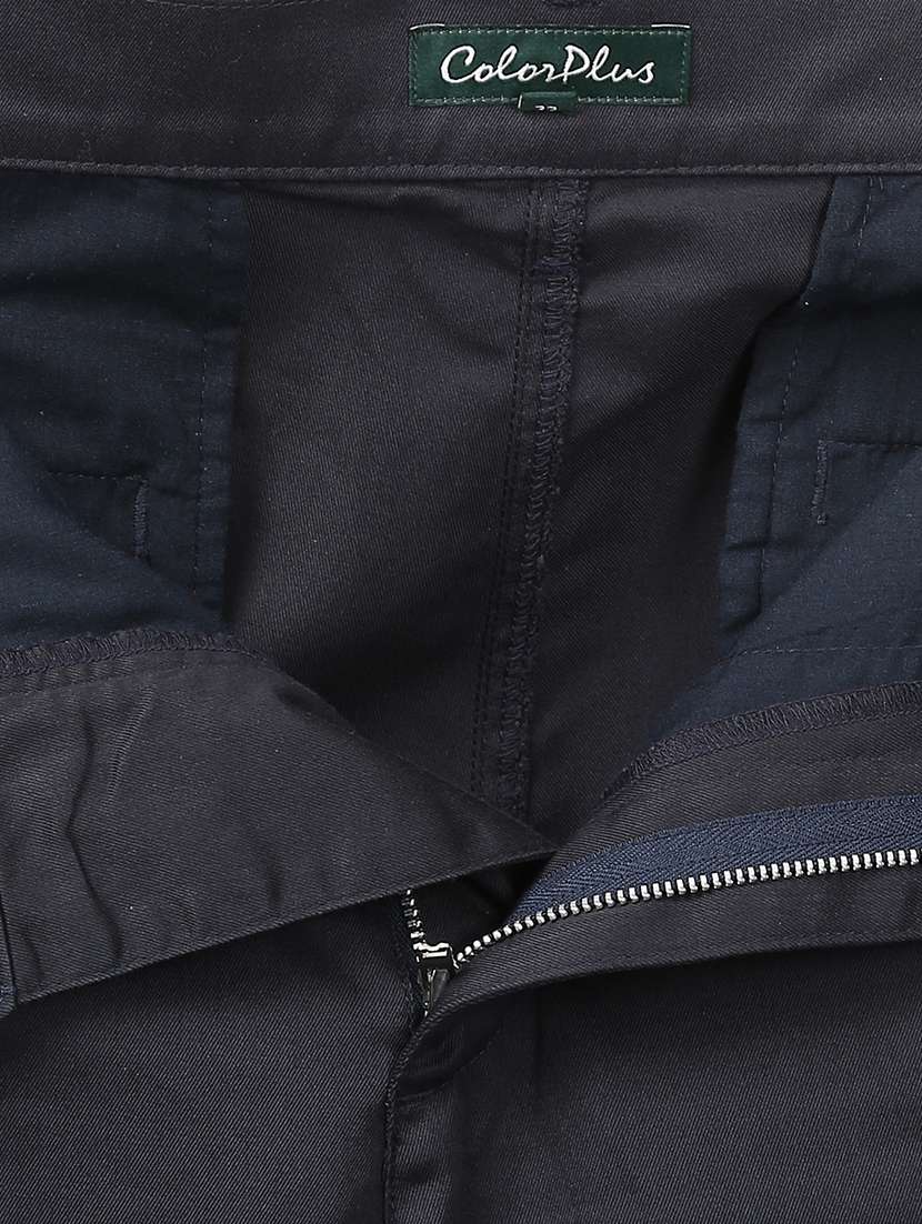 navy blue solid flat front casual trouser - 17503879 -  Standard Image - 4