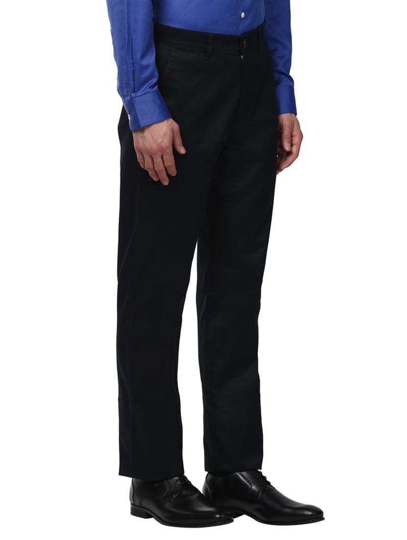 navy blue solid flat front casual trouser - 17503886 -  Standard Image - 1