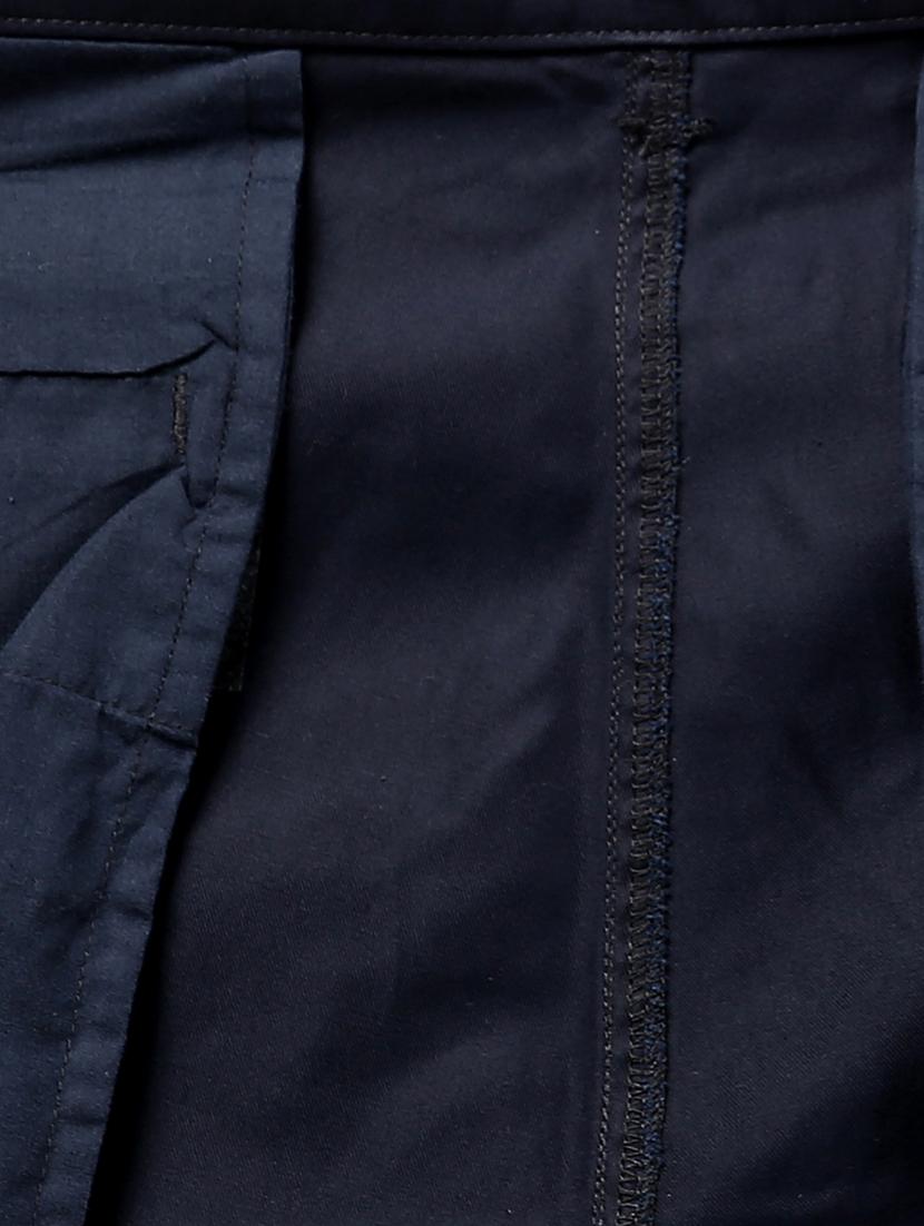 navy blue solid flat front casual trouser - 17503886 - Standard Image - 4