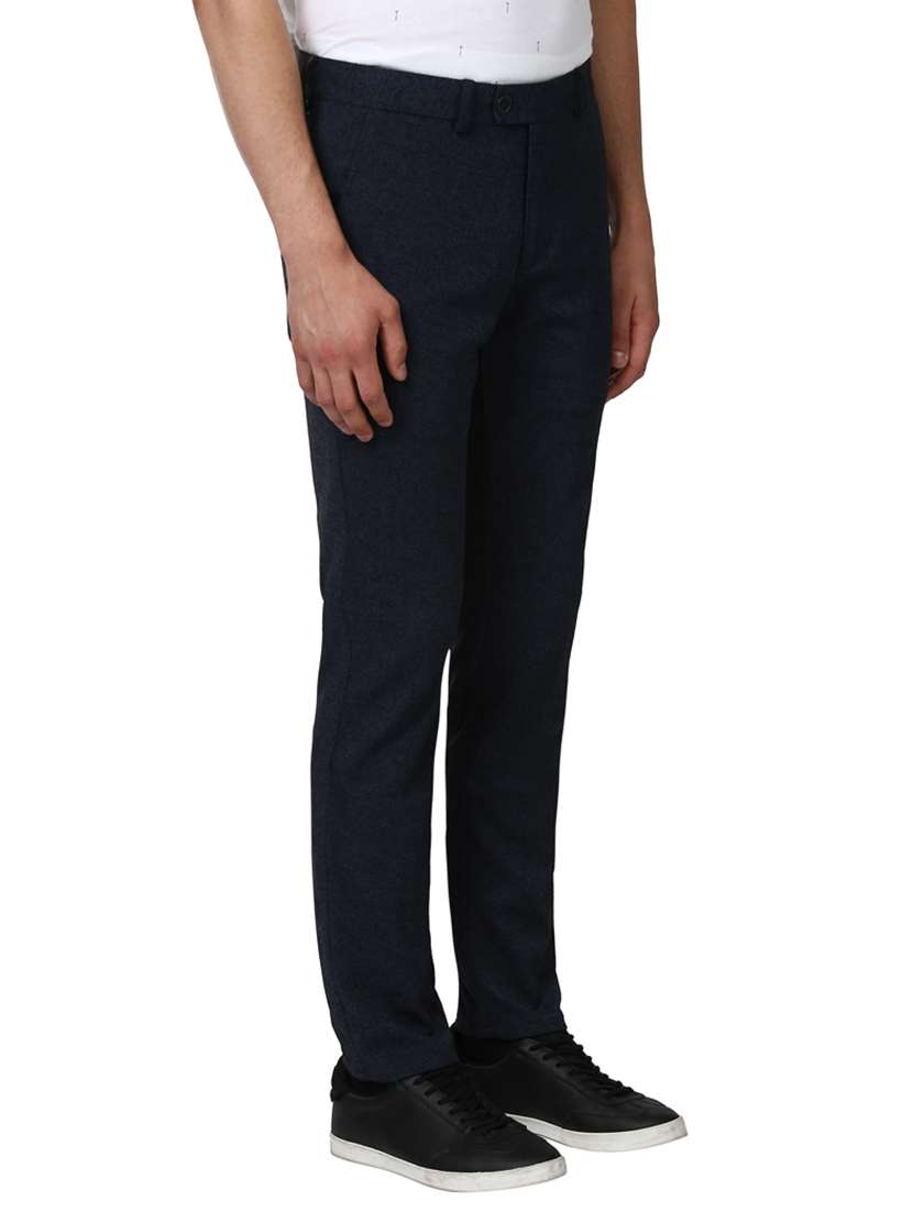 navy blue solid chinos - 17503928 - Standard Image - 1
