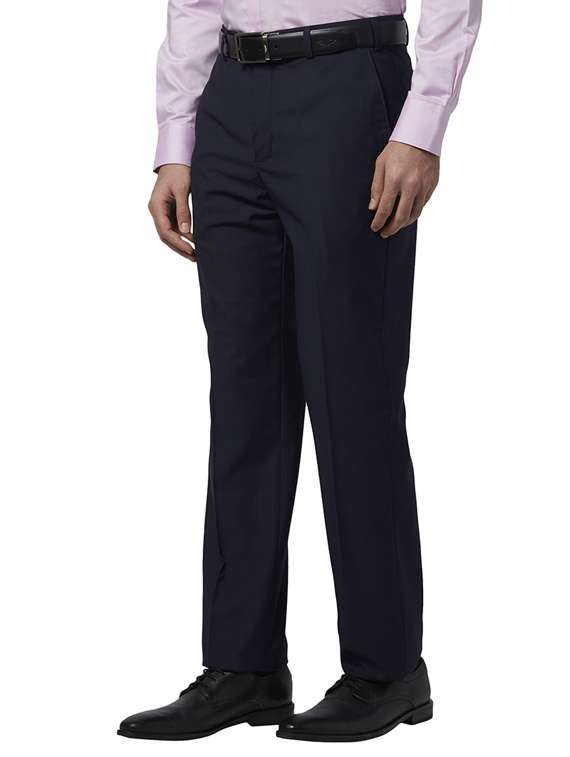 navy blue solid flat front formal trouser - 17503932 - Standard Image - 1