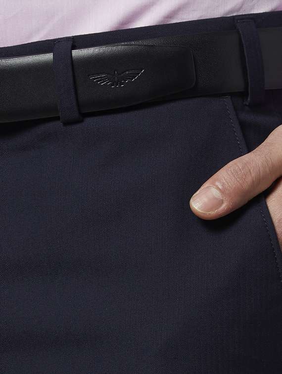 navy blue solid flat front formal trouser - 17503932 - Standard Image - 4