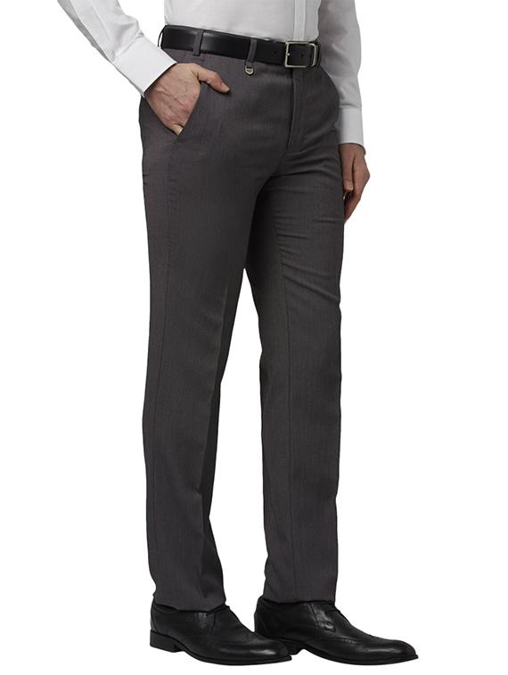 grey solid flat front formal trouser - 17504022 - Standard Image - 1