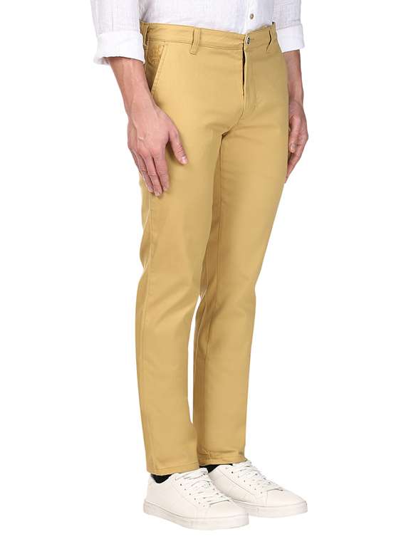yellow solid flat front casual trouser - 17504025 -  Standard Image - 1