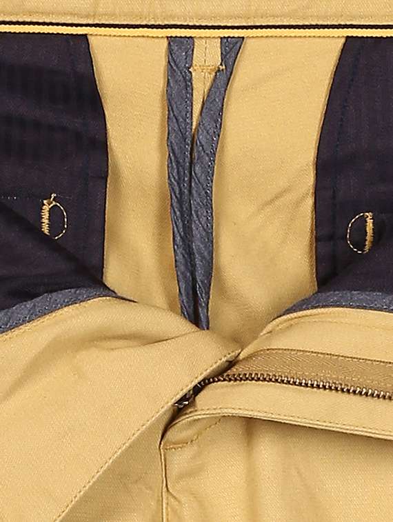 yellow solid flat front casual trouser - 17504025 - Standard Image - 4