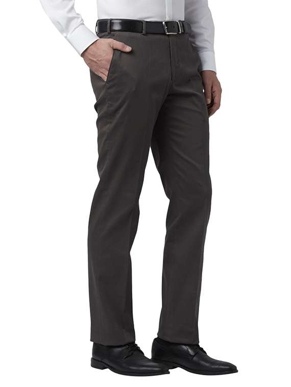 grey solid flat front formal trouser - 17504086 - Standard Image - 1