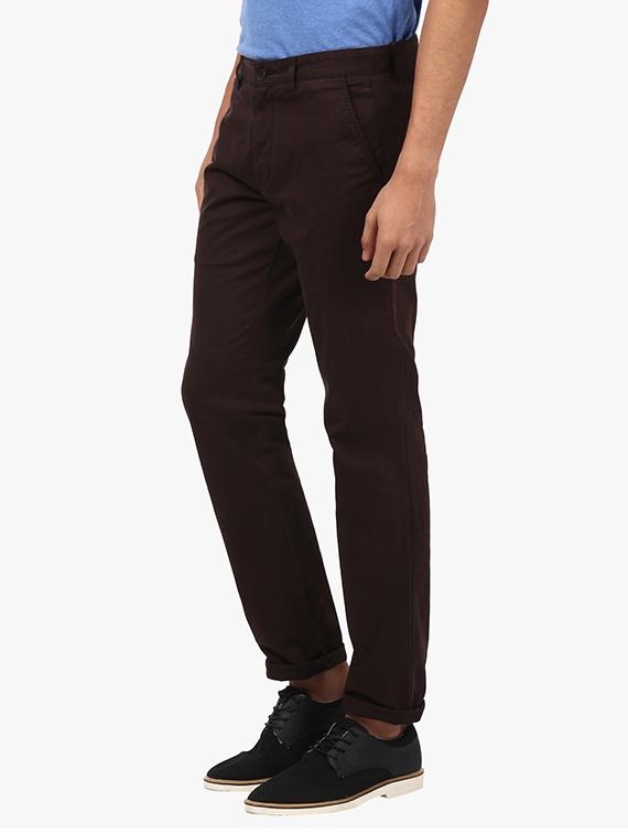 brown solid flat front casual trouser - 17504185 -  Standard Image - 1