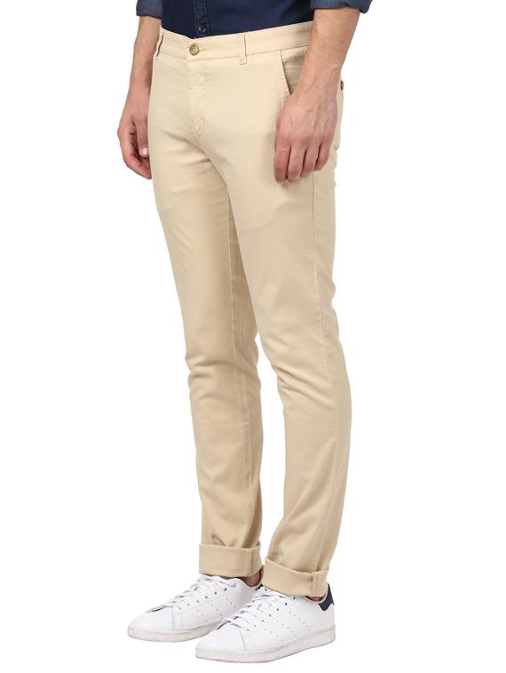 beige solid flat front casual trouser - 17504226 - Standard Image - 1