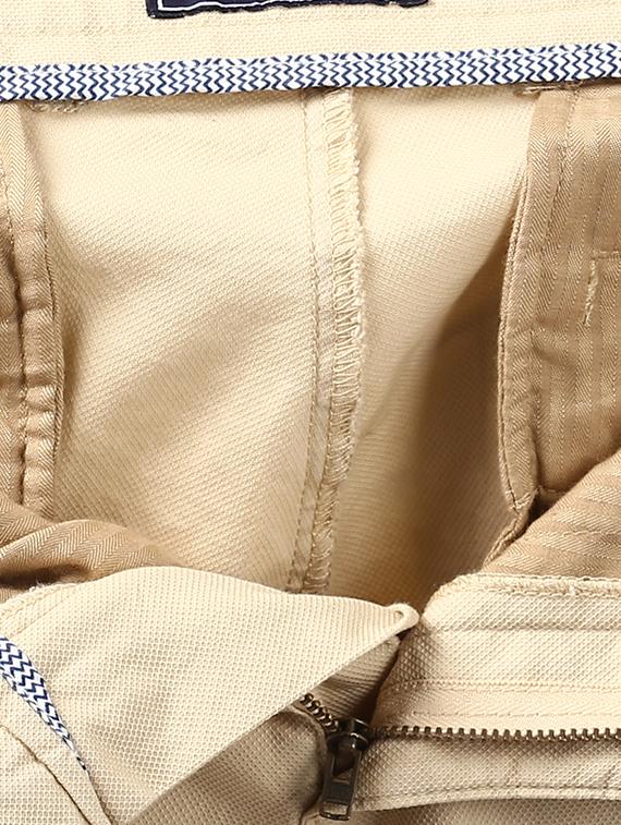 beige solid flat front casual trouser - 17504226 - Standard Image - 4