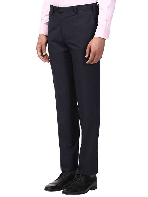 navy blue textured flat front formal trouser - 17504263 - Standard Image - 1