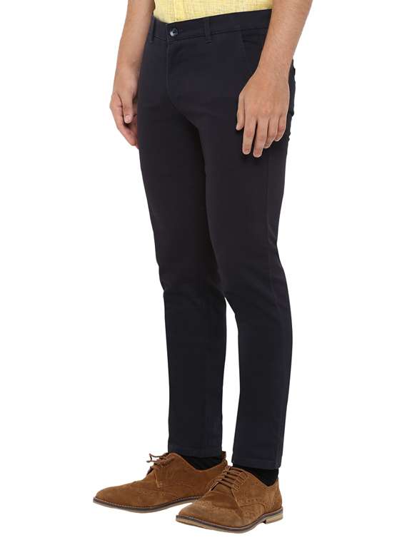 black solid flat front casual trouser - 17504320 - Standard Image - 1