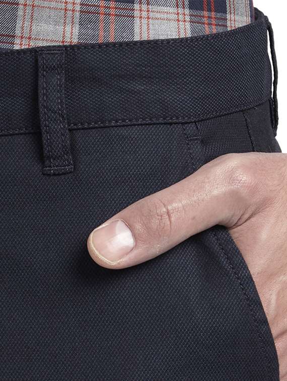 navy blue solid flat front casual trouser - 17504333 - Standard Image - 4