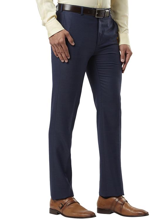 navy blue solid flat front formal trouser - 17504339 - Standard Image - 1