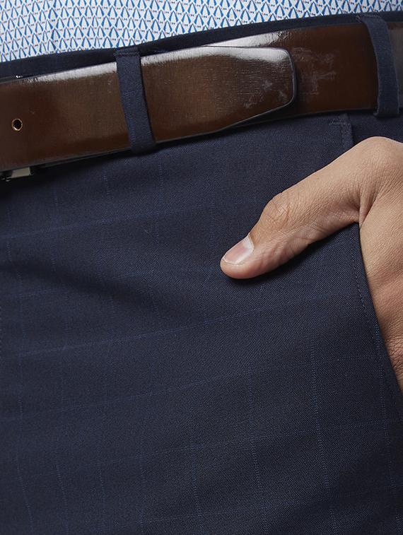 navy blue checkered flat front formal trouser - 17504355 - Standard Image - 4