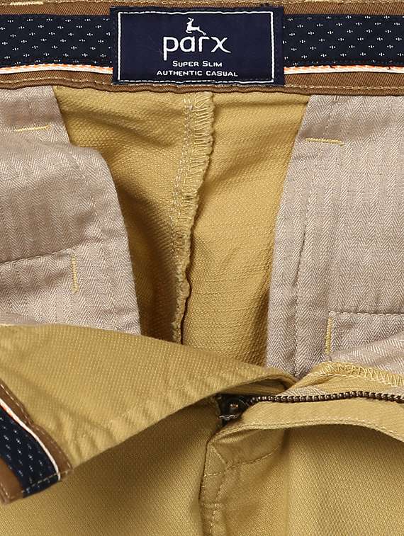 yellow solid flat front casual trouser - 17504356 - Standard Image - 4