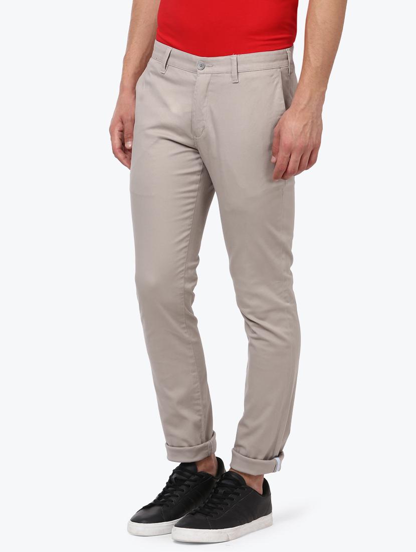 grey solid flat front casual trouser - 17504378 - Standard Image - 1