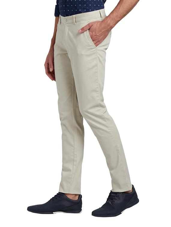 beige solid flat front casual trouser - 17504385 - Standard Image - 1