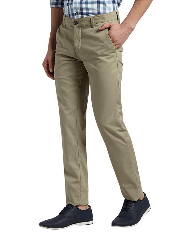 taupe solid flat front casual trouser - 17504396 - Standard Image - 1