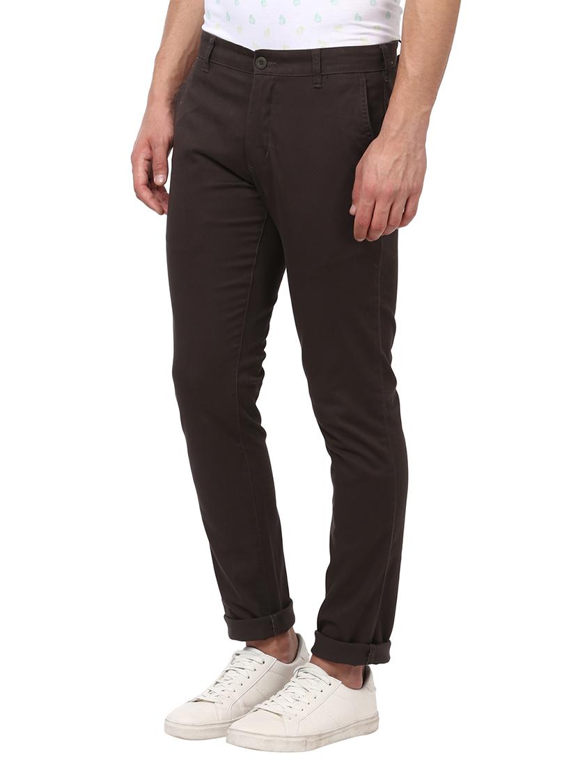 olive green solid flat front casual trouser - 17504460 - Standard Image - 1