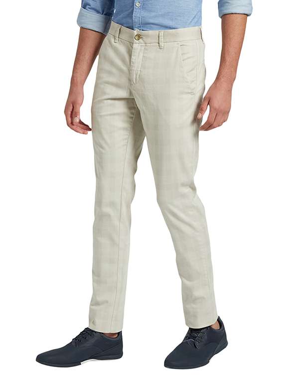 off white checkered flat front casual trouser - 17504472 -  Standard Image - 1