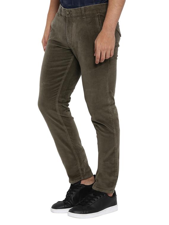 olive green solid flat front casual trouser - 17504478 - Standard Image - 1