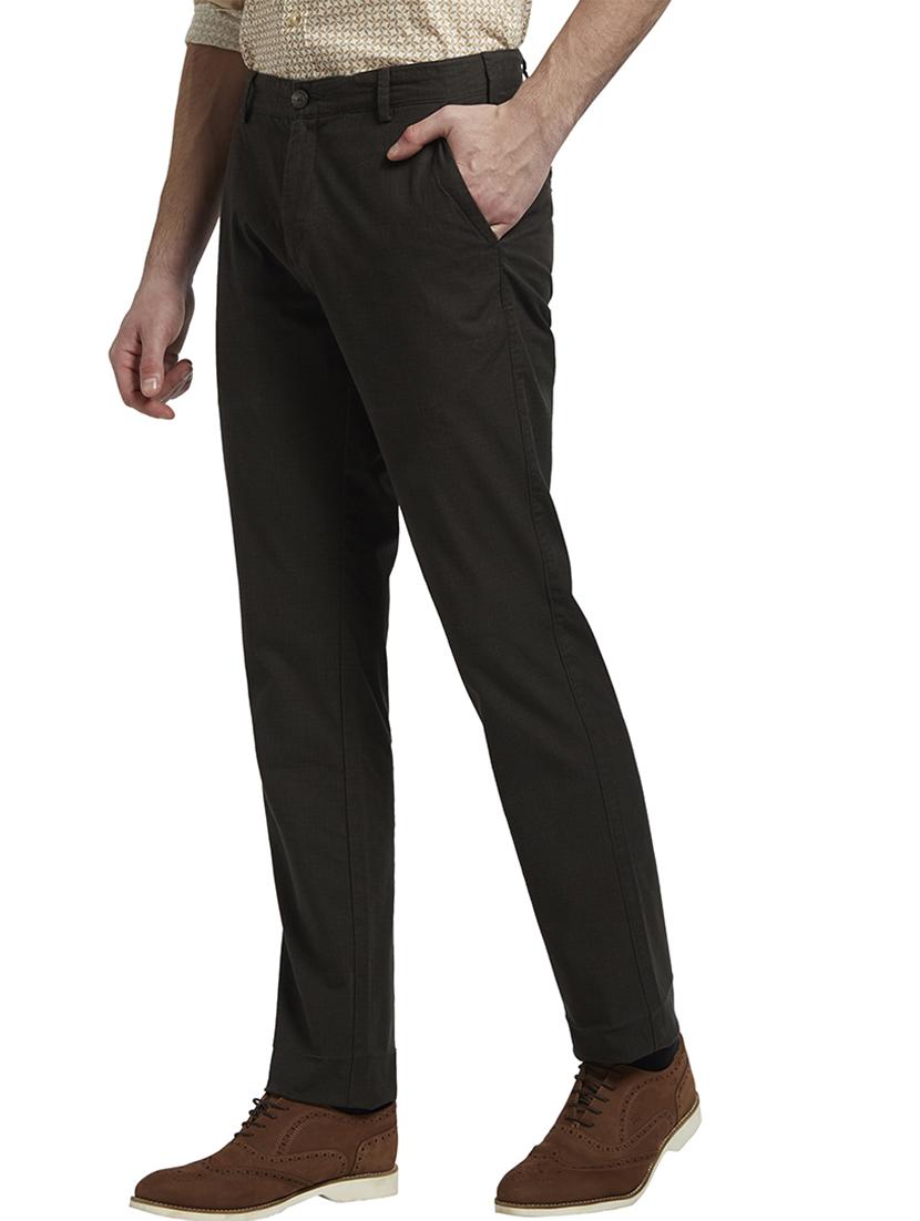 olive green checkered flat front casual trouser - 17504530 - Standard Image - 1