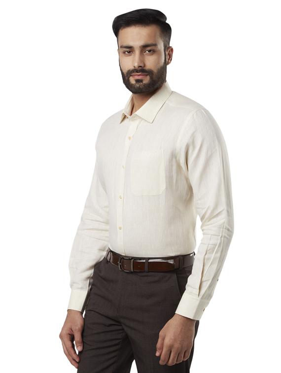 cream solid linen formal shirt - 17505918 - Standard Image - 1