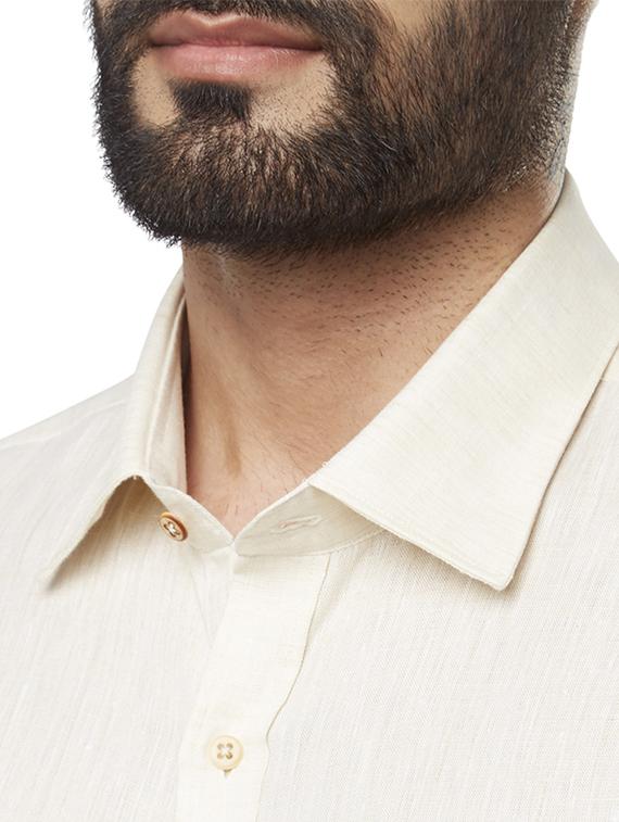 cream solid linen formal shirt - 17505918 - Standard Image - 4