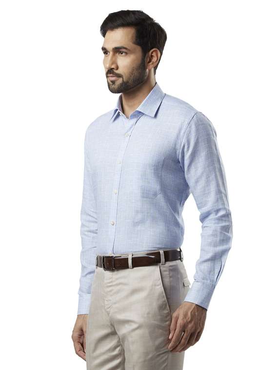 light blue checkered linen formal shirt - 17505919 -  Standard Image - 1