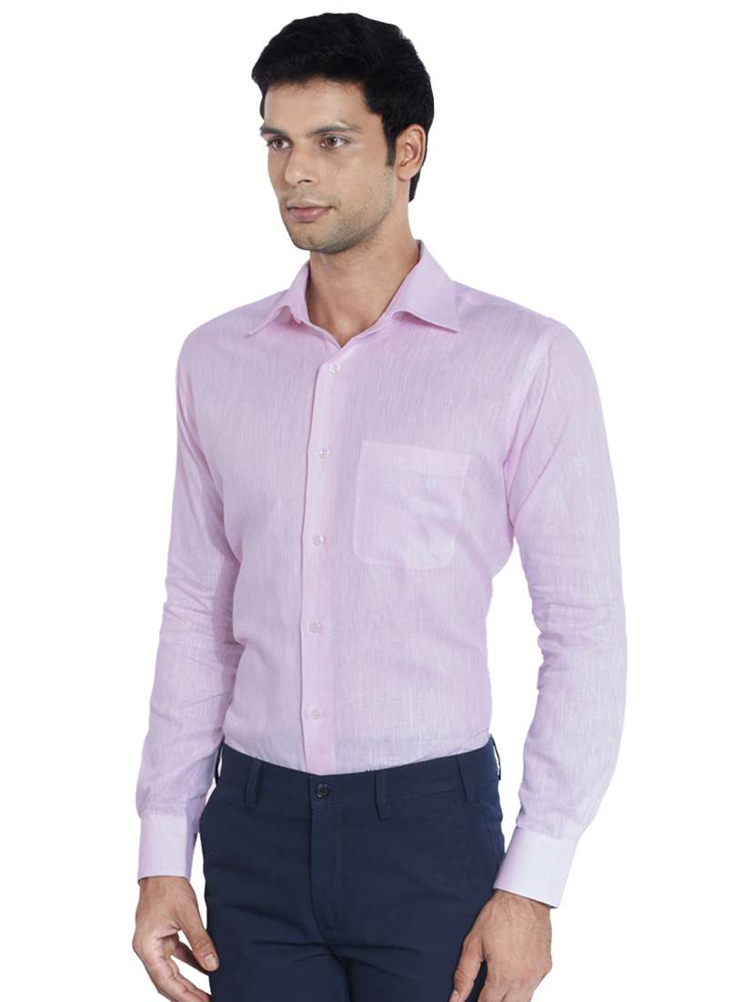 pink solid linen formal shirt - 17506047 - Standard Image - 1