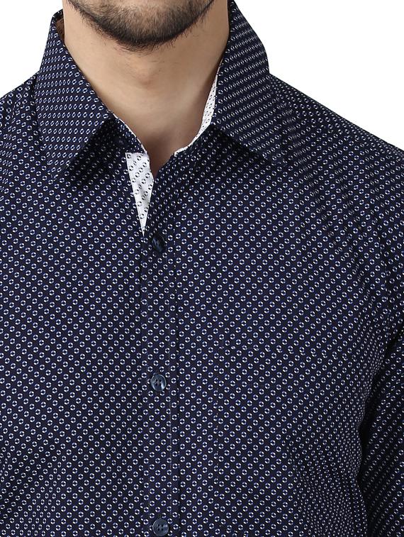 navy blue printed formal shirt - 17506268 - Standard Image - 4