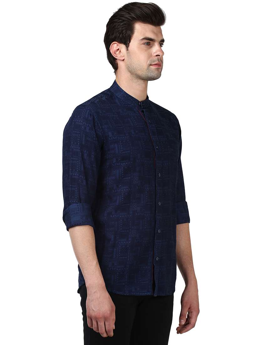 navy blue printed casual shirt - 17506390 - Standard Image - 1