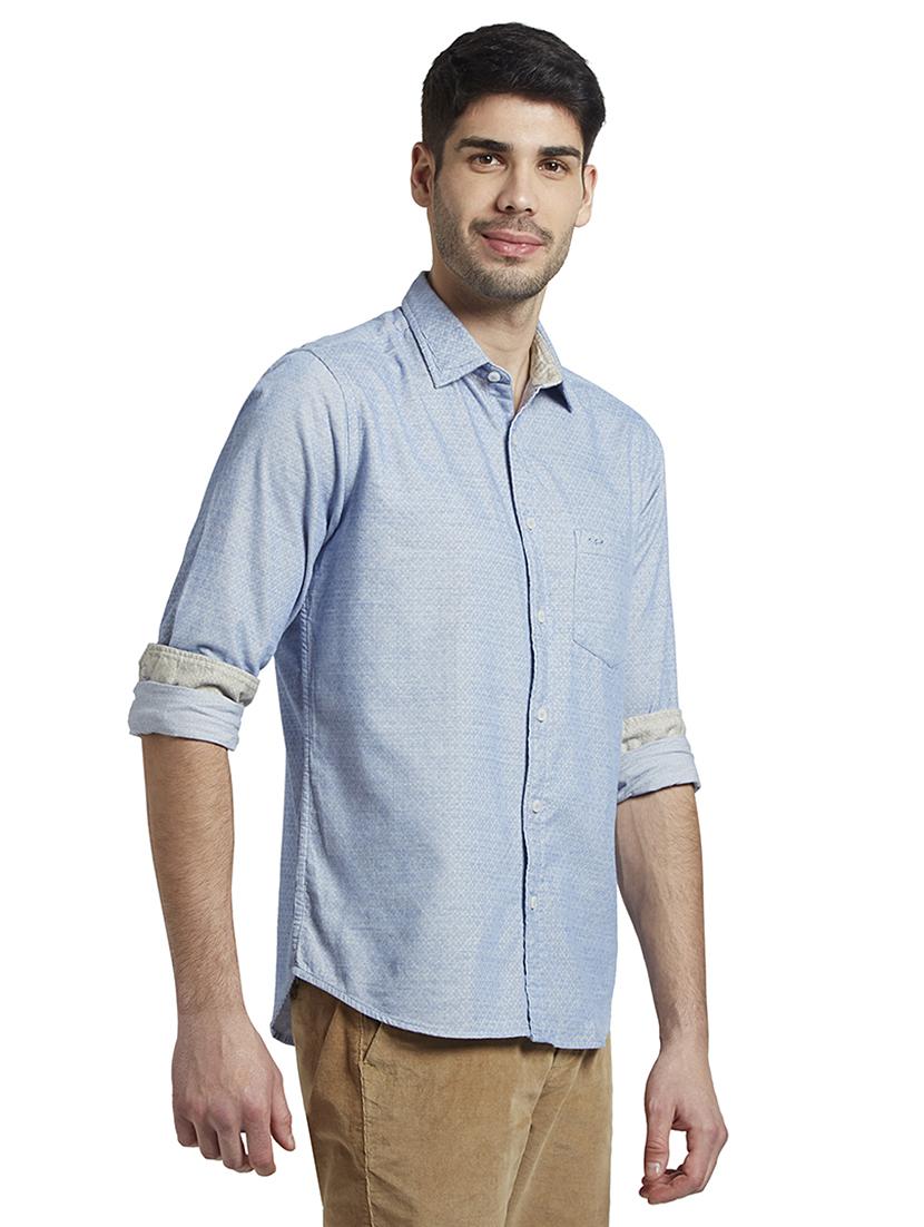 light blue self design casual shirt - 17506393 - Standard Image - 1