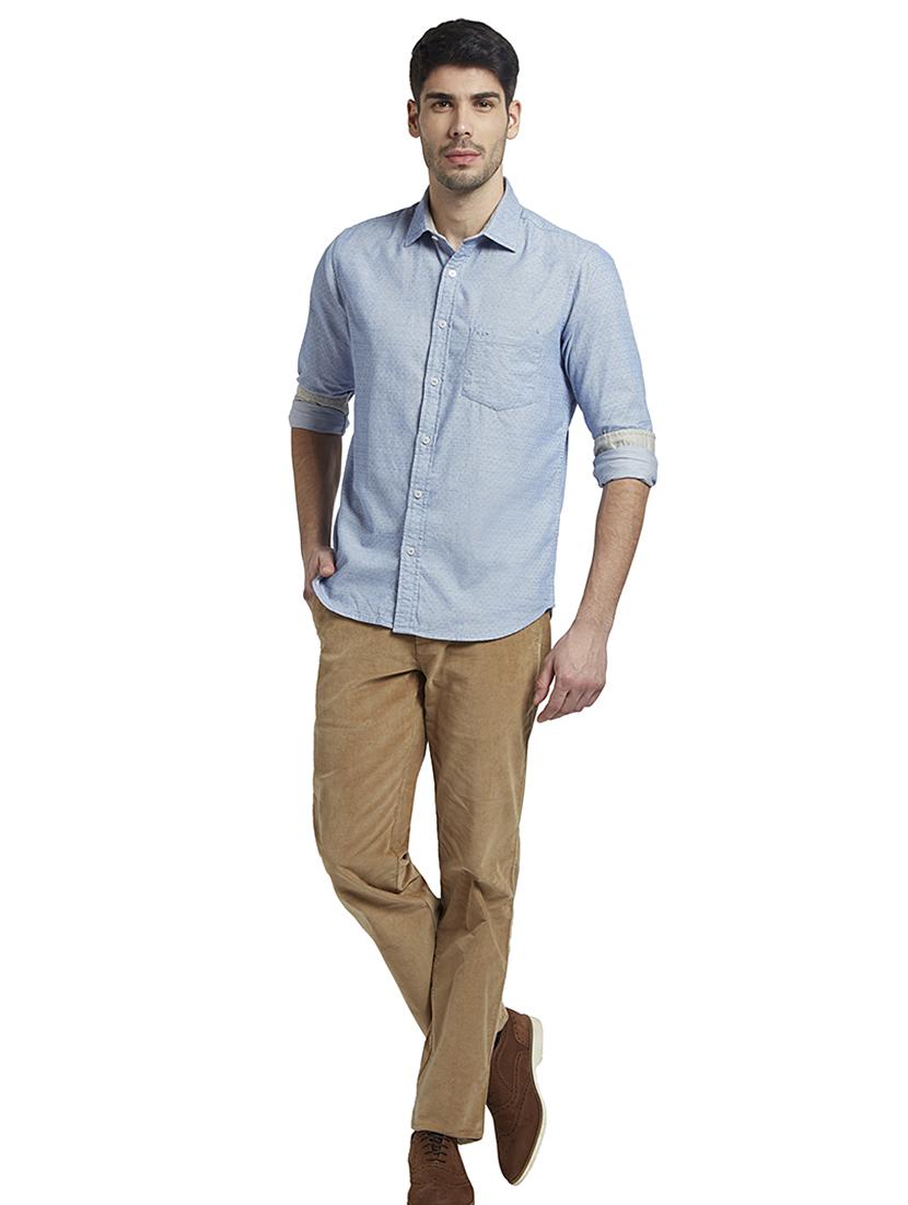 light blue self design casual shirt - 17506393 - Standard Image - 4