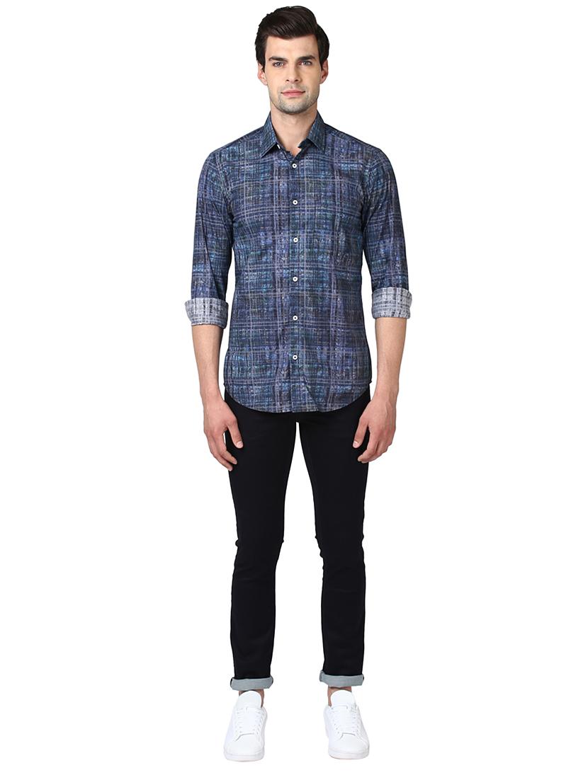 navy blue checkered casual shirt - 17506408 - Standard Image - 4