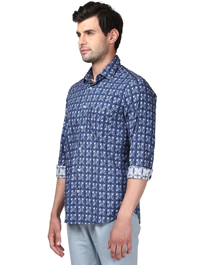 navy blue printed casual shirt - 17506409 - Standard Image - 1