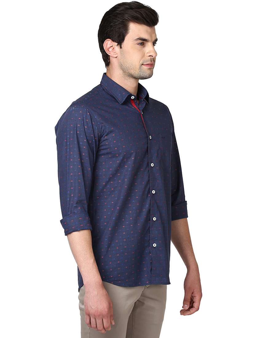 navy blue self design casual shirt - 17506432 - Standard Image - 1