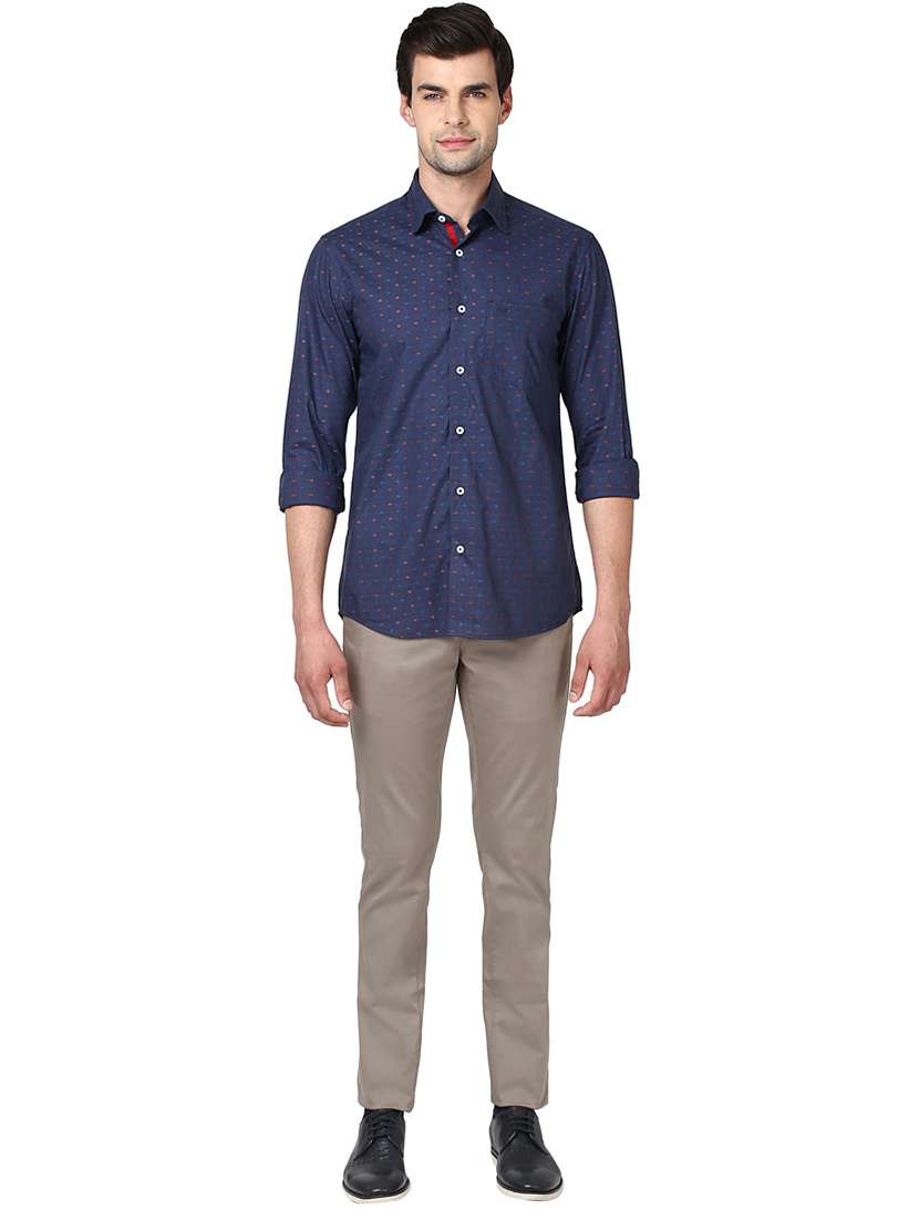 navy blue self design casual shirt - 17506432 - Standard Image - 4